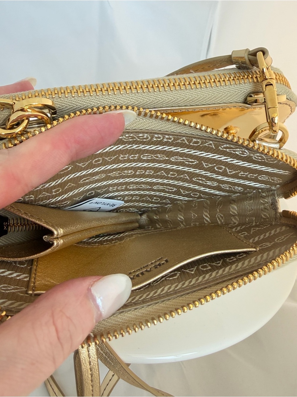 PRADA Gold Crystal Triangle Mini Crossbody - Picture 8 of 9